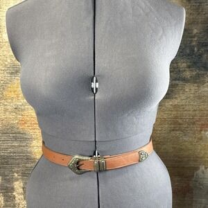 Vintage Brown Leather Belt Size 12 ~36" Western Style Buckle Made in China